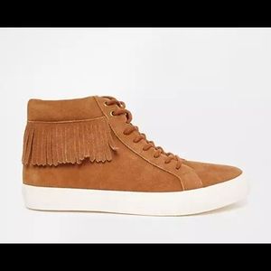 Sneakers by Walk London Suede upper Lace-up fastening Padded cuff Fringe detail